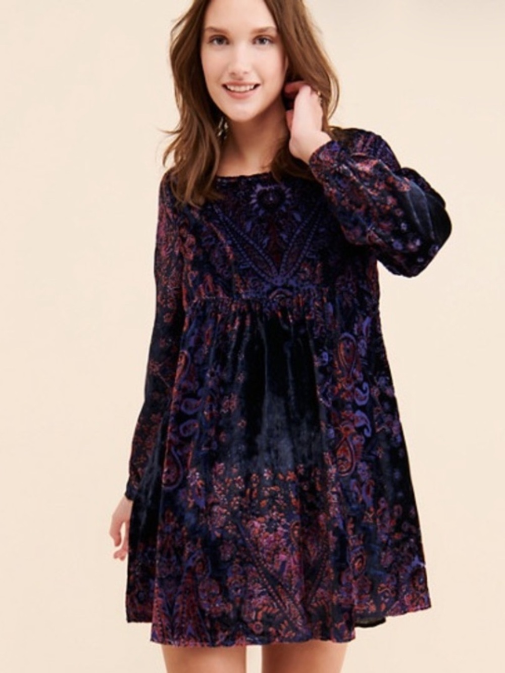 Free People Mirror Mirror Velvet Burnout Mini Dress Purple Black Navy Red Sz L